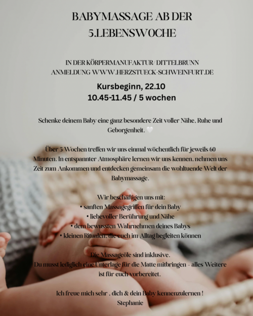 Babymassage Donnerstag 22.10 / 10.45-11.45 Uhr